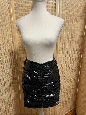 naked wardrobe Black Patent Ruched Mini Skirt